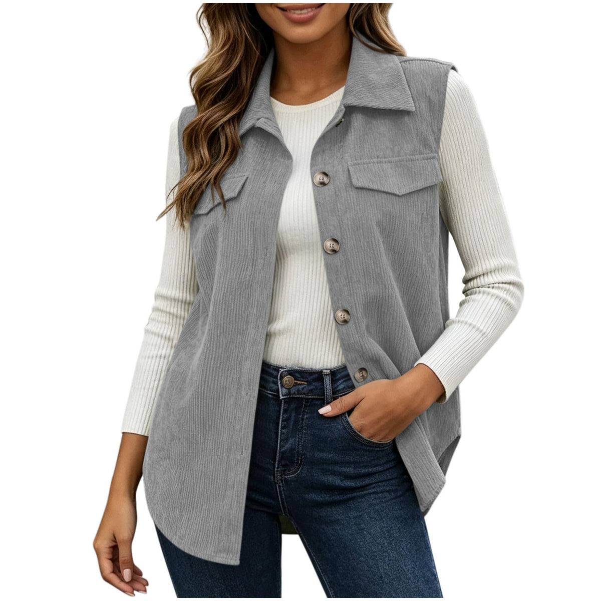 Corduroy Vest Women Lightweight Sleeveless Corduroy Jacket