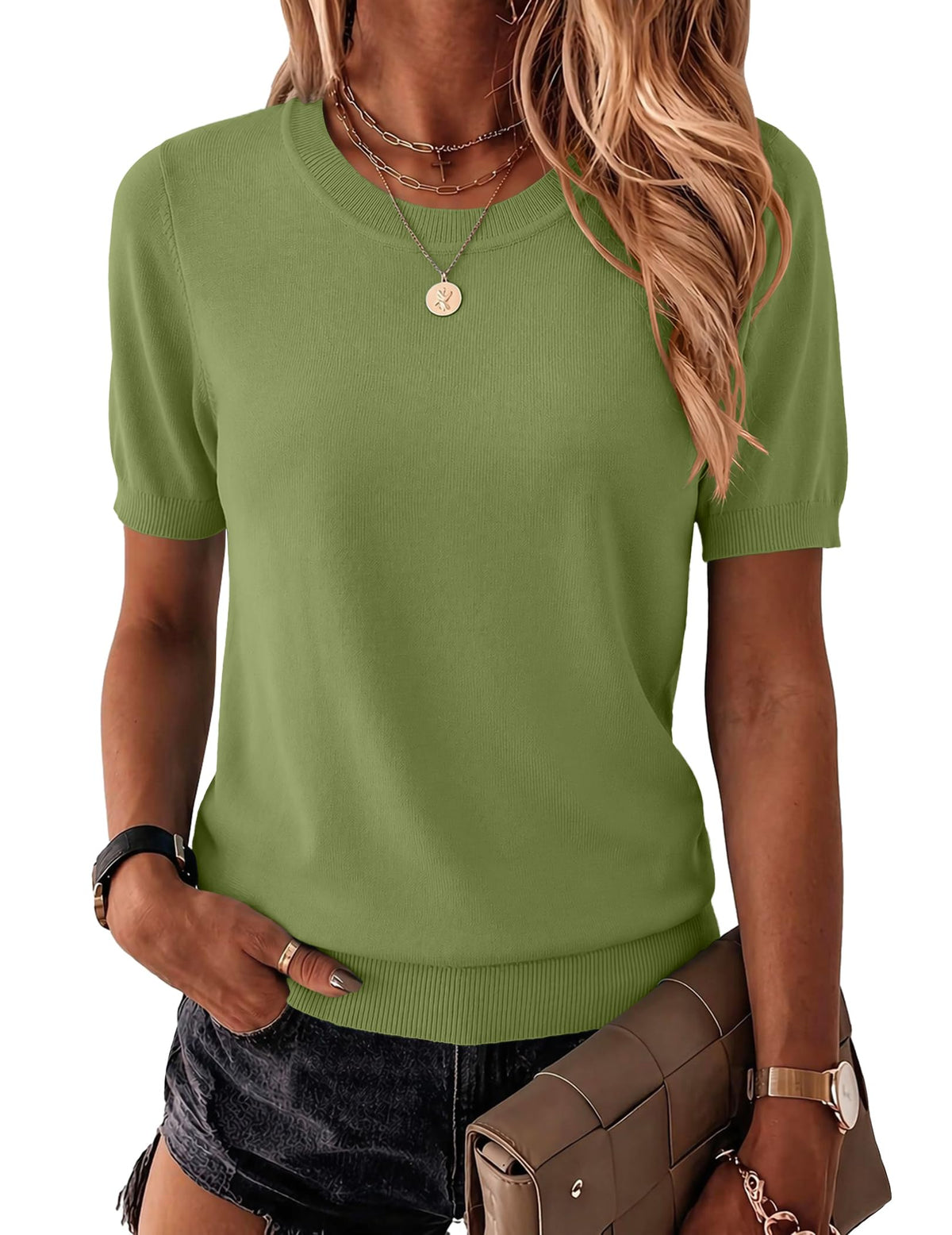 Zeagoo Womens Tops Short Sleeve Sweater Crewneck Basic Fashion Clothing