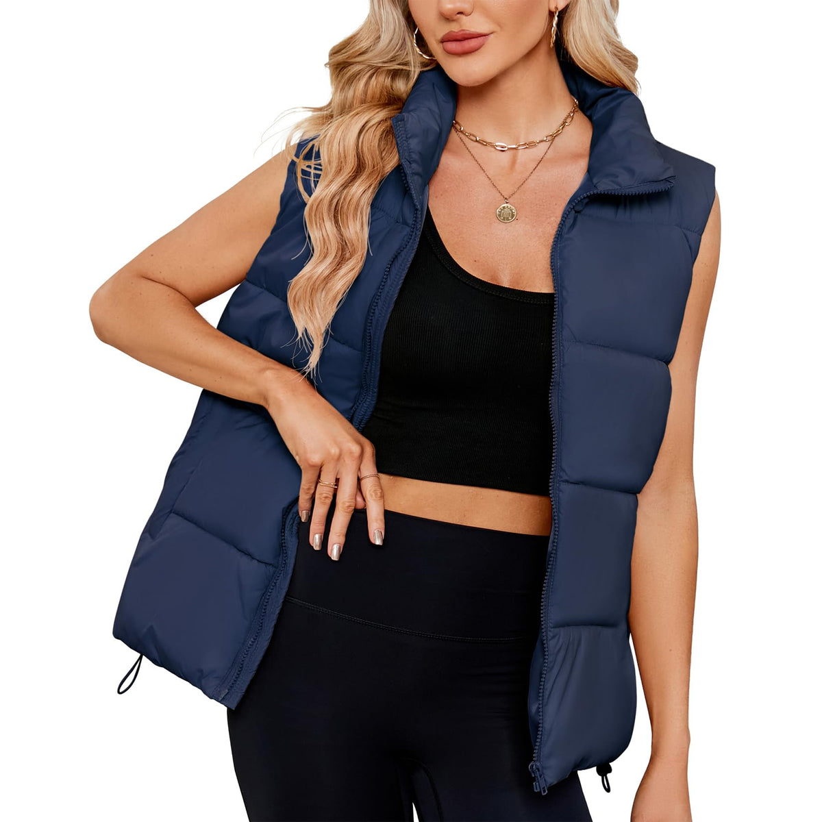 Century Star Puffer Vest for Women's Outerwear Vests Puffy Oversized 2024 Quilted Vest Tops Jackets Coat with Pockets
