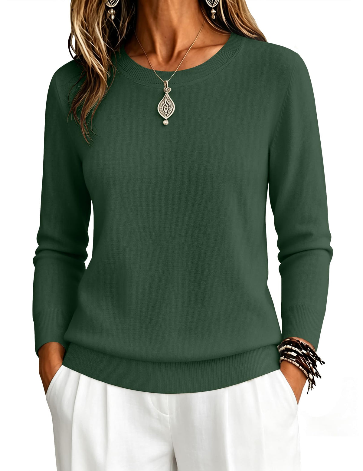 Zeagoo Womens Sweaters Long Sleeve Tops Classic Fall Clothes Crewneck Tops