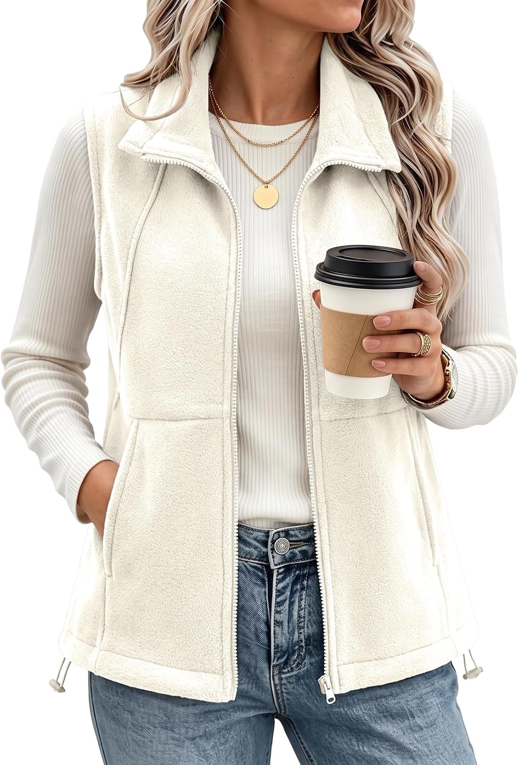 Dokotoo Women's Fleece Vest Outerwear Sleeveless Zip Jackets with Pocket
