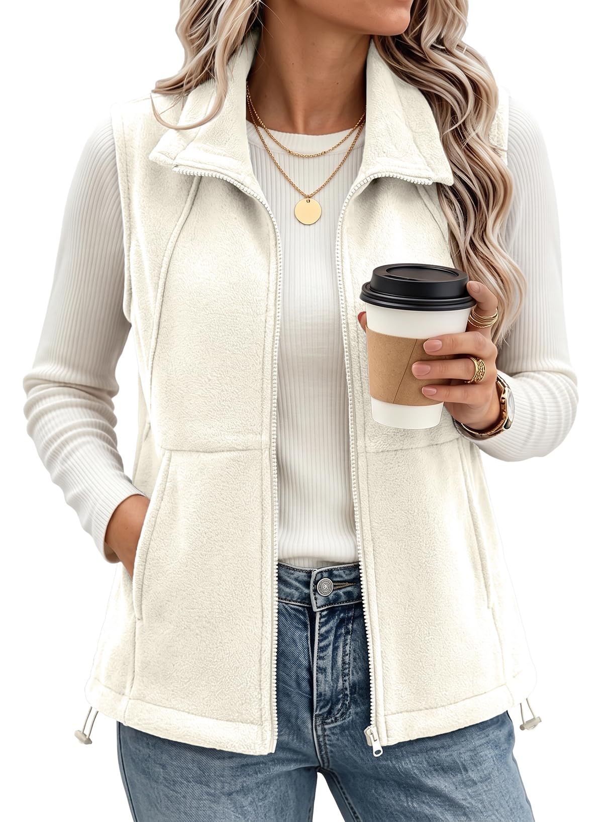 Dokotoo Women's Fleece Vest Outerwear Sleeveless Zip Jackets with Pocket