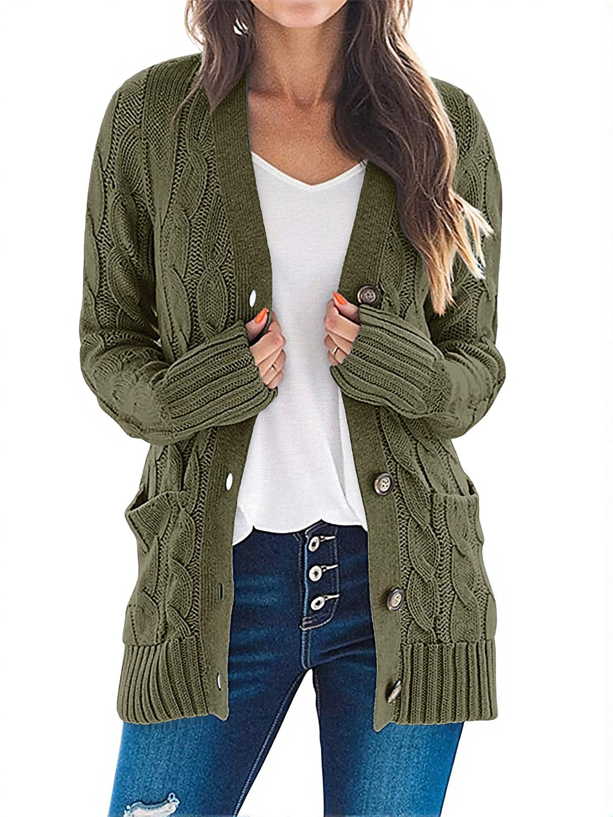 MEROKEETY Womens Fall 2026 Long Sleeve Cable Knit Cardigan Sweaters