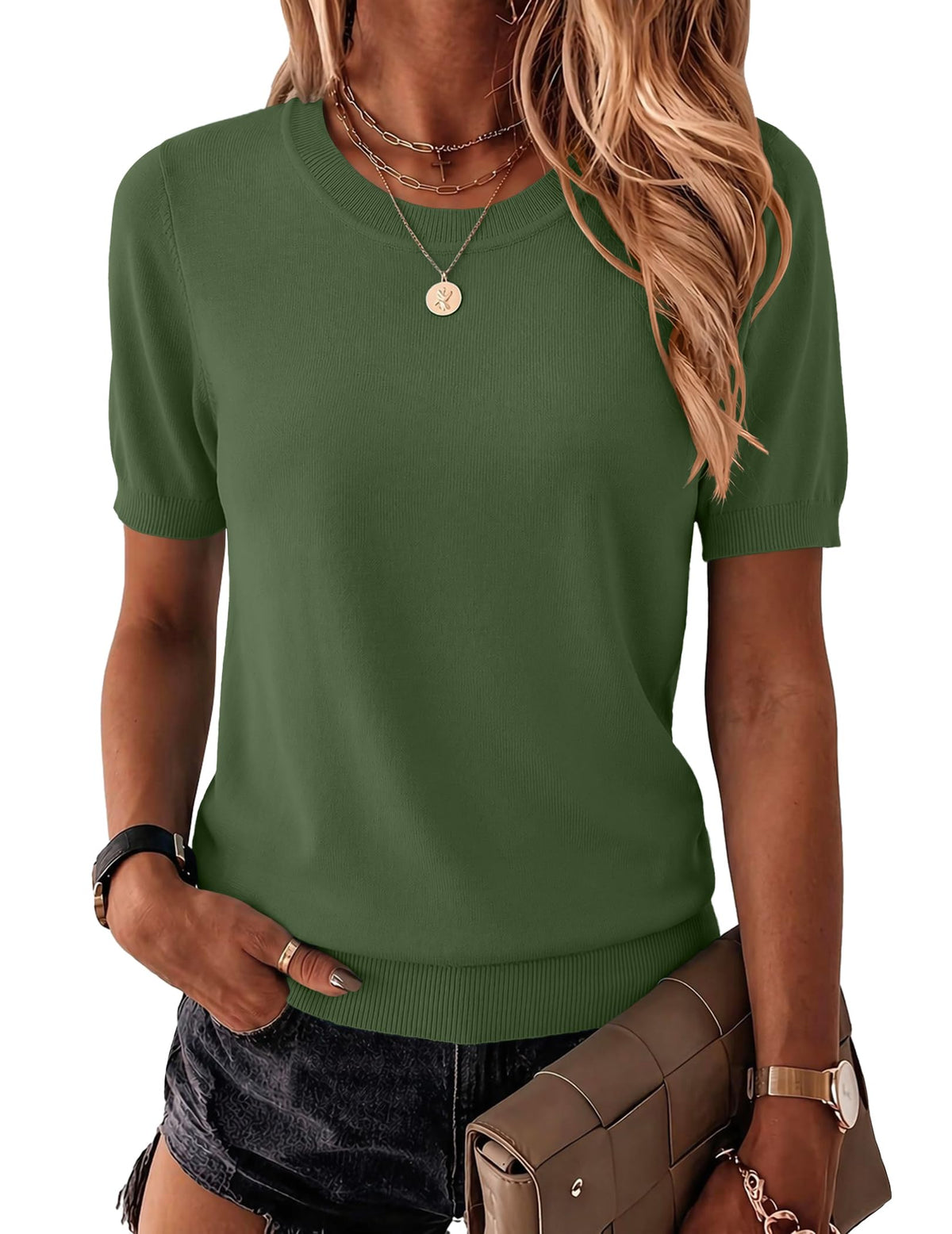 Zeagoo Womens Tops Short Sleeve Sweater Crewneck Basic Fashion Clothing