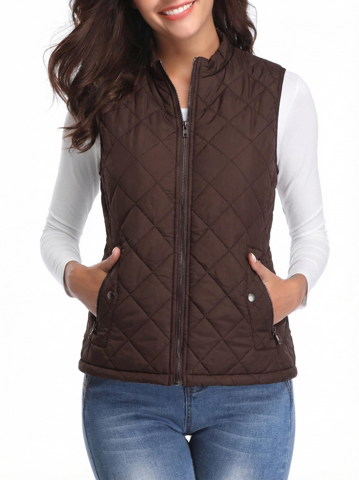 Fuinloth Women's Quilted Vest Lightweight Puffer Stand Collar Zip Gilet