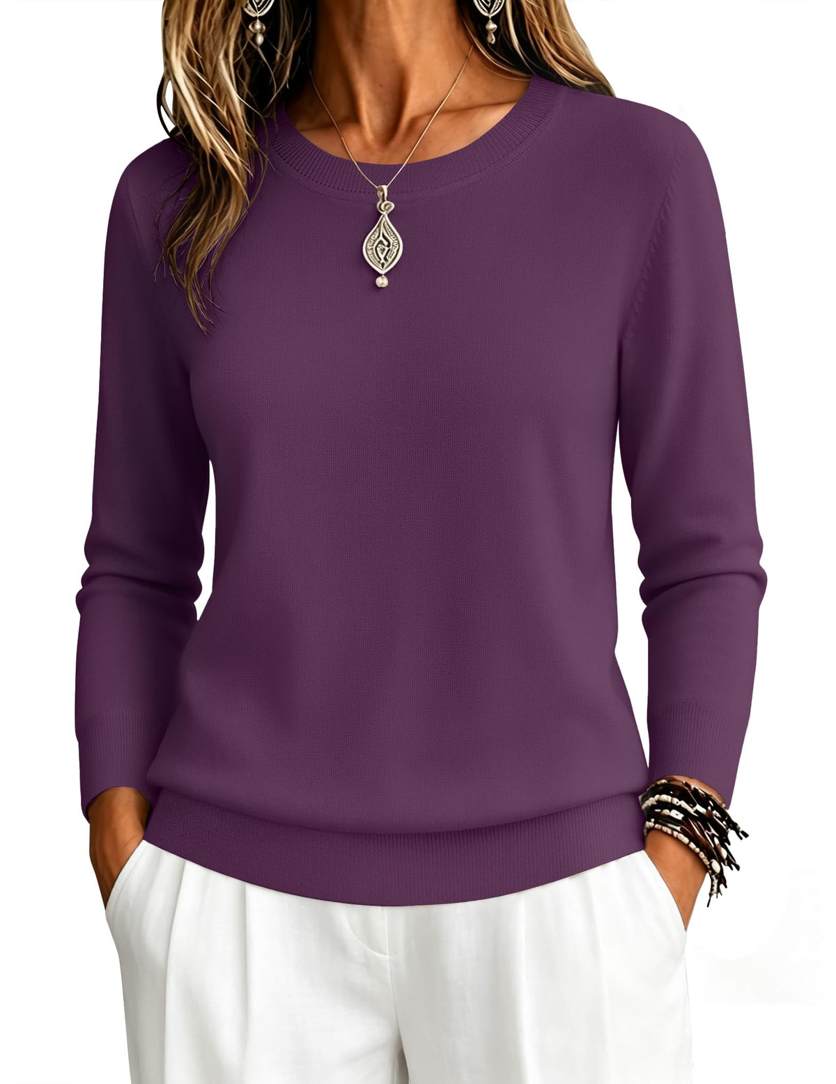 Zeagoo Womens Sweaters Long Sleeve Tops Classic Fall Clothes Crewneck Tops