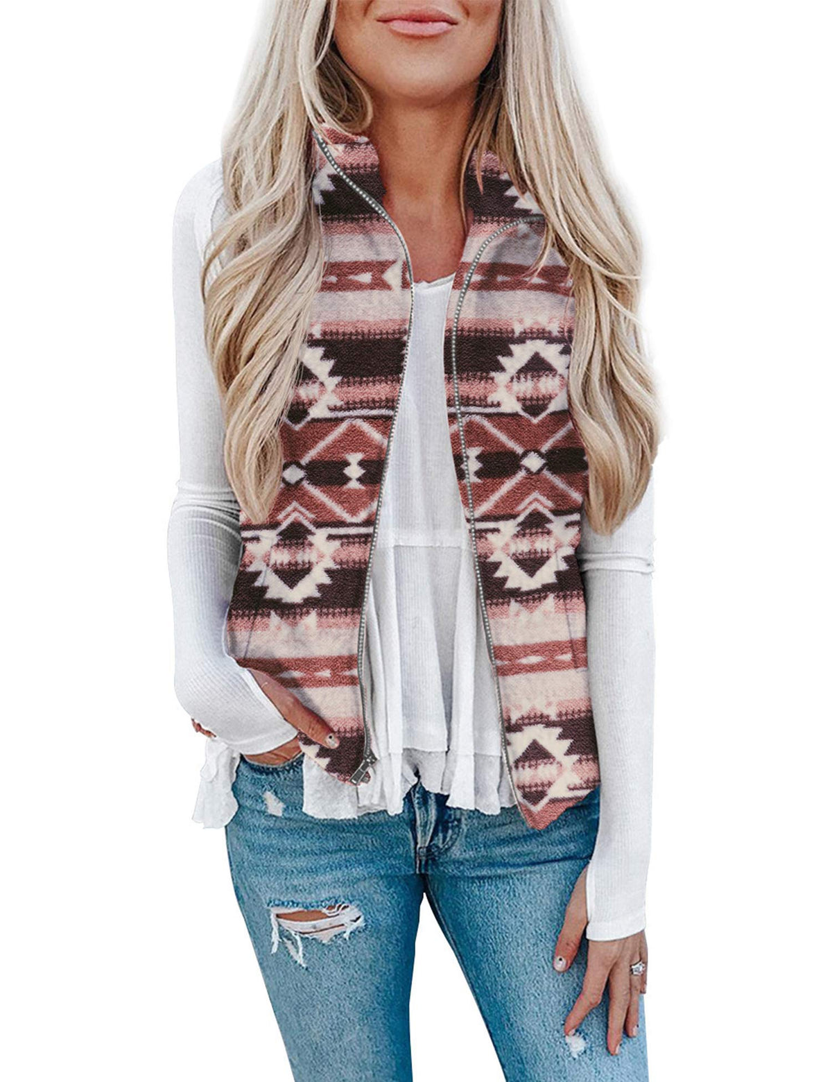 LOMON Womens Fuzzy Sherpa Fleece Jacket Lightweight Vest Cozy Sleeveless Cardigan Zipper Waistcoat Outerwear with Pocket