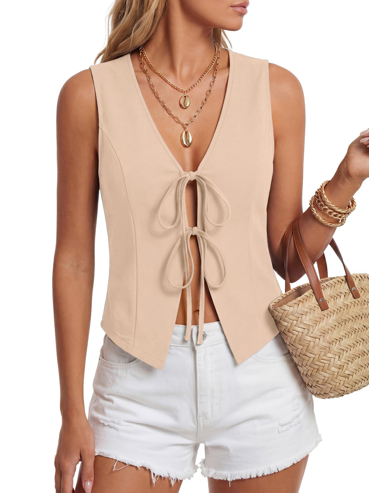Vrtige Women's Y2k V Neck Tie Front Tank Tops