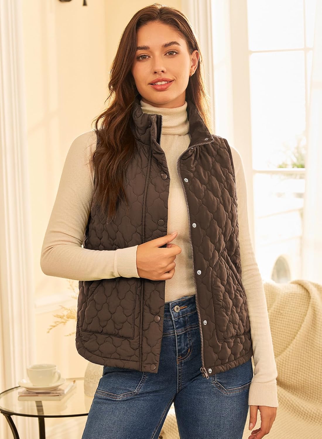 EVALESS Womens Puffer Vest Trendy Lightweight Quilted Jackets