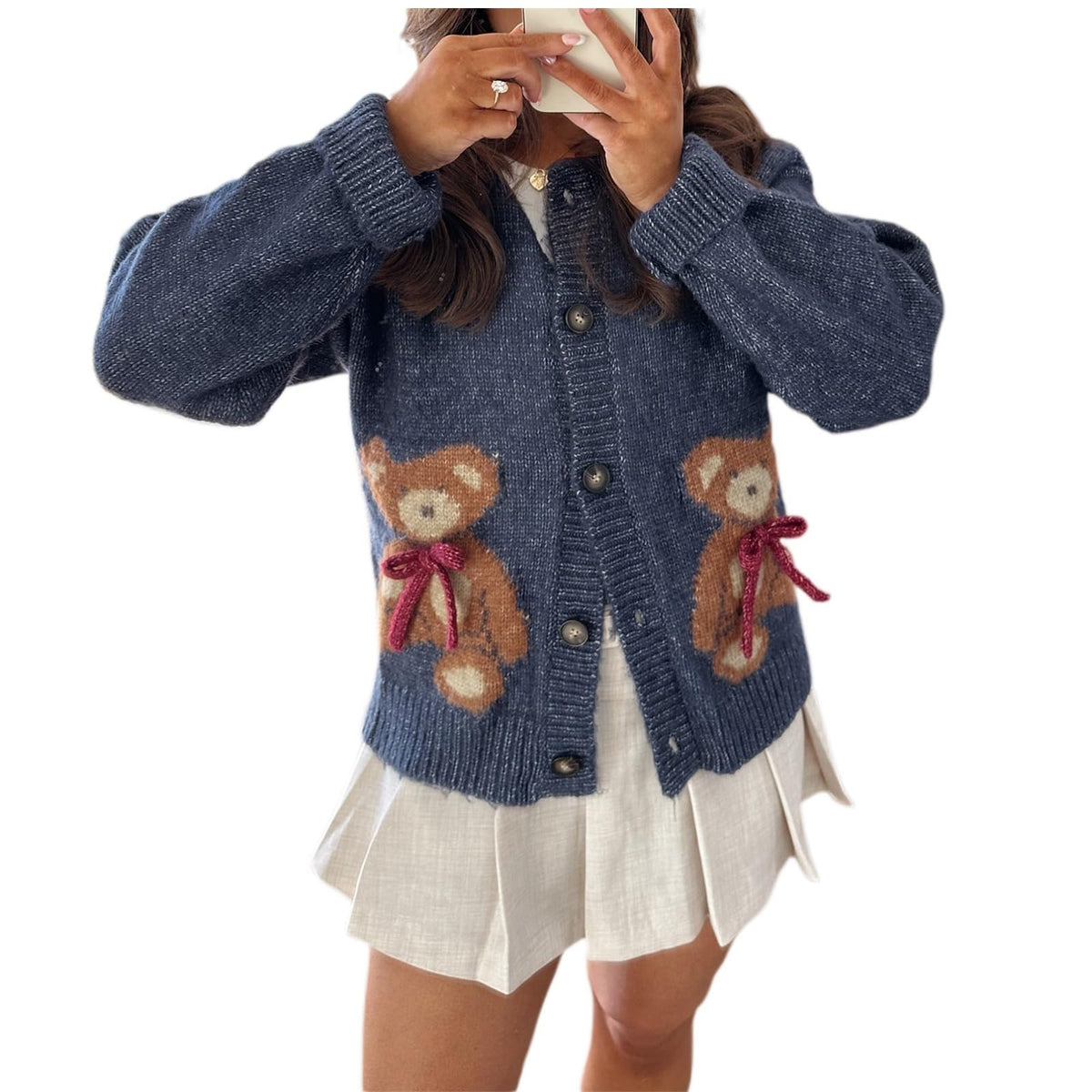Women Graphic Knit Sweater Cardigan Long Sleeve Button Down Chunky Knitwear