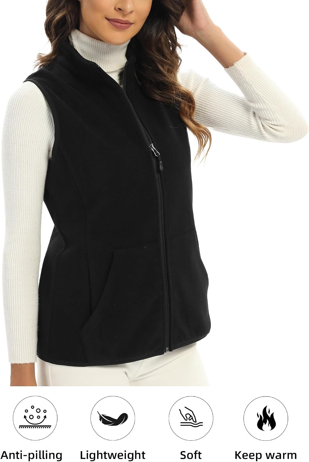 Argstar Women’s Fleece Vest with 6 Pockets, Lightweight Sleeveless Gilet