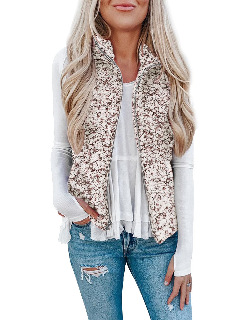 LOMON Womens Fuzzy Sherpa Fleece Jacket Lightweight Vest Cozy Sleeveless Cardigan Zipper Waistcoat Outerwear with Pocket