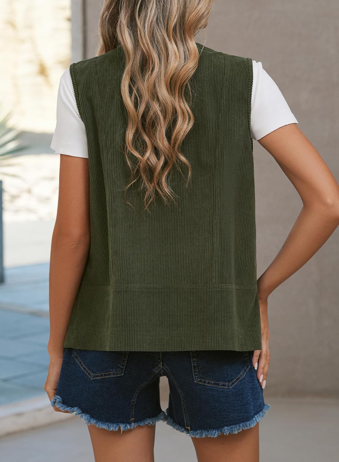 Dokotoo Womens Corduroy Vests Outerwear 2025 Button-Down Lightweight Waistcoat Sleeveless Jacket Casual Vest