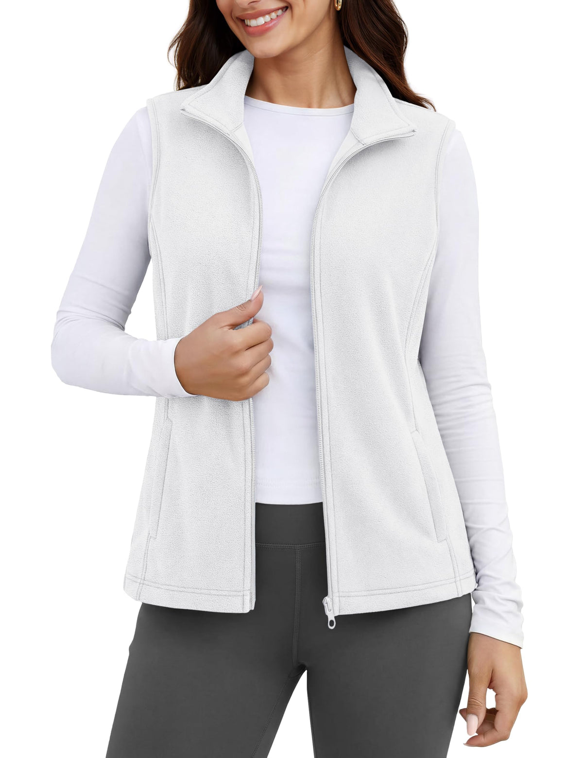 MAGCOMSEN Women's Fleece Vest Outerwear Sleeveless Lightweight Zip Jackets Warm Soft Vests with Zipper Pockets