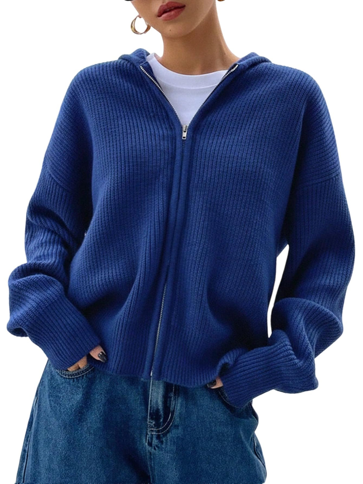 SOLY HUX Zip Up Cardigan for Women Hooded Knit Sweater Jackets