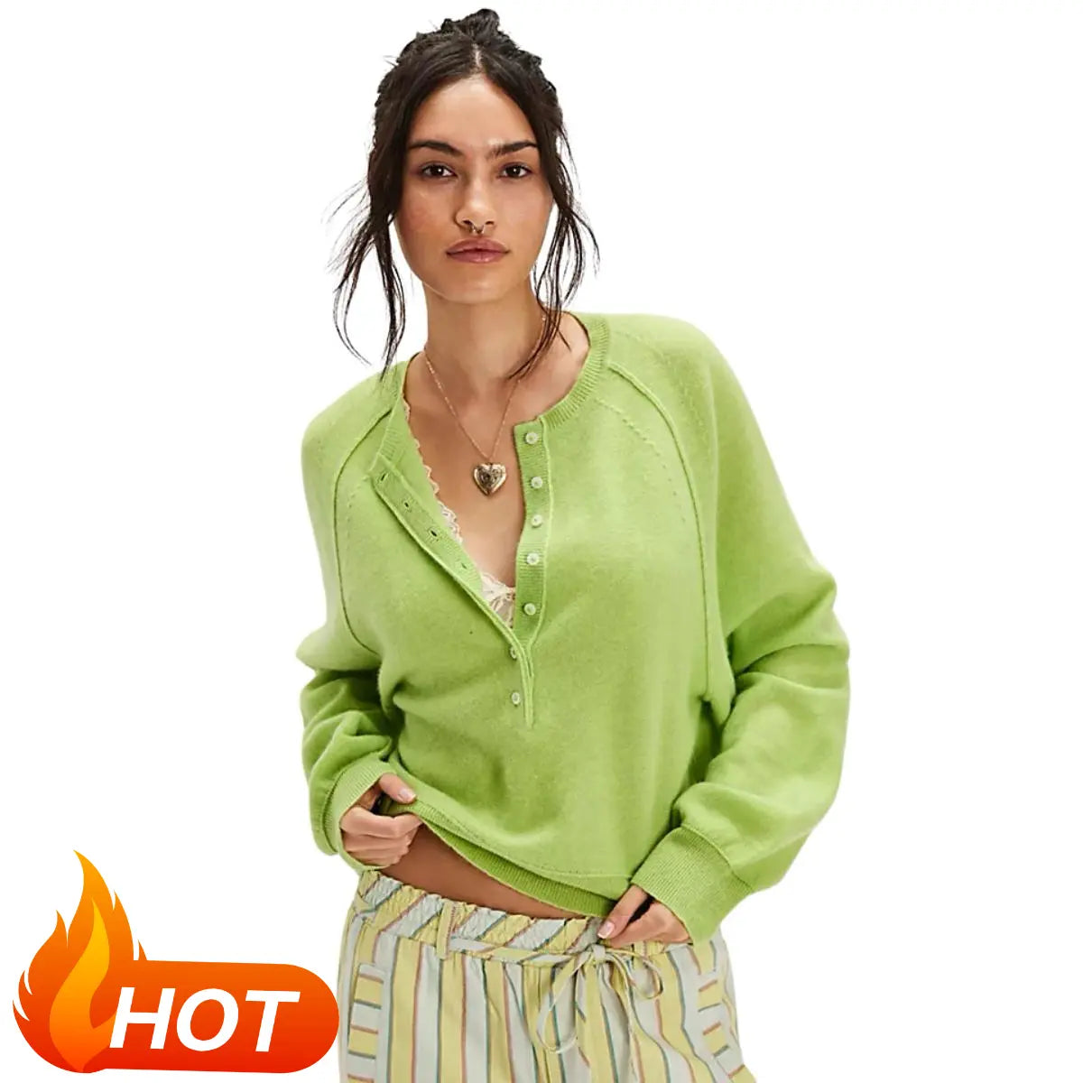 UANEO Womens Long Sleeve Kinitting Sweater Tops Half Button Sweaters Henley Neckline Casual Lightweight Solid Pullover Knitting