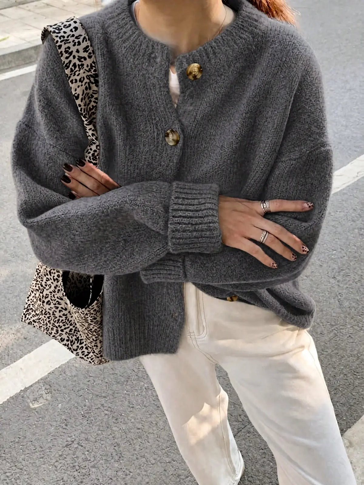 Women's Vintage Casual Commuter Loose Knit Cardigan, Fall & Winter Street Style, Old Money Women's New Year Christmas Design