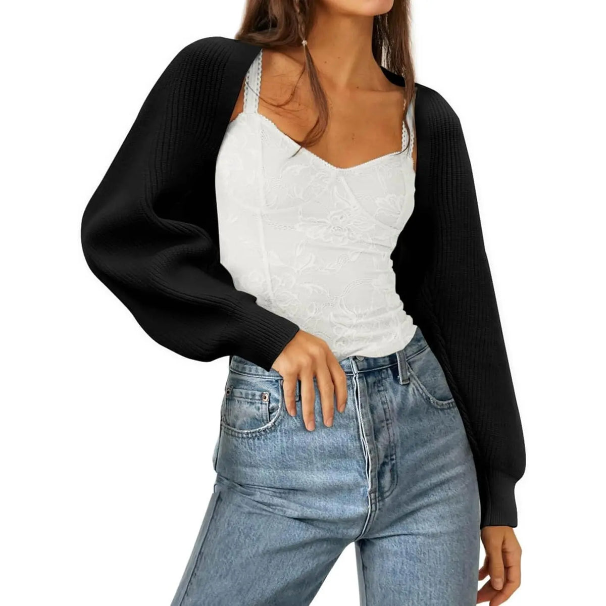 Women's 2025 Trend Hit Bolero Shrug Cardigan, Knitted Long Sleeve, Open Front, Cropped Cut, Sweaters for Women, Y2K Tops, Sohochic