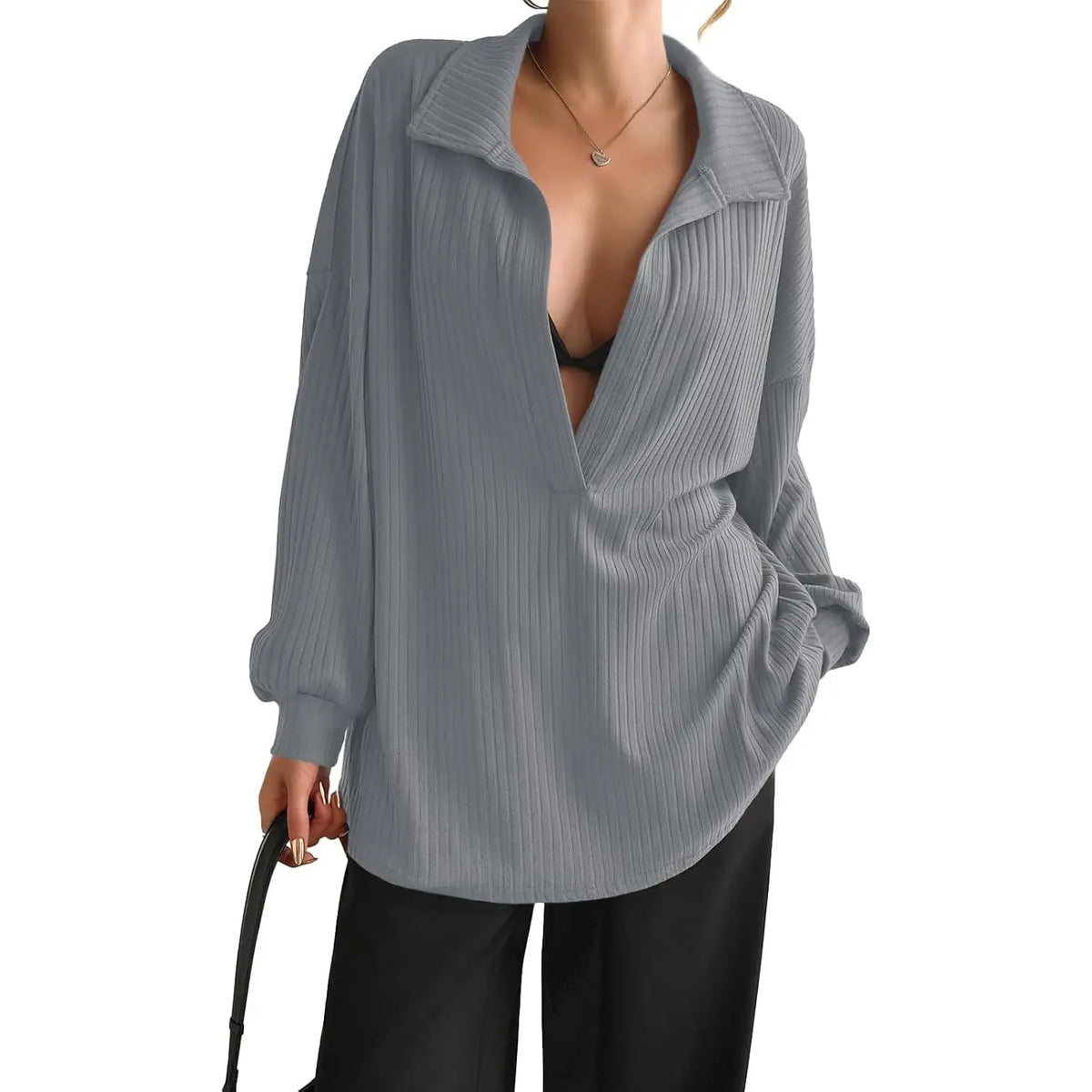 FISOEW Women's Knit Pullover Sweatshirt Oversized Deep V Neck Ribbed Long Sleeve Casual Lightweight Top for Women Knitwear Women's Clothes,back to school,back to school shopping Vneck Brown,sohochic