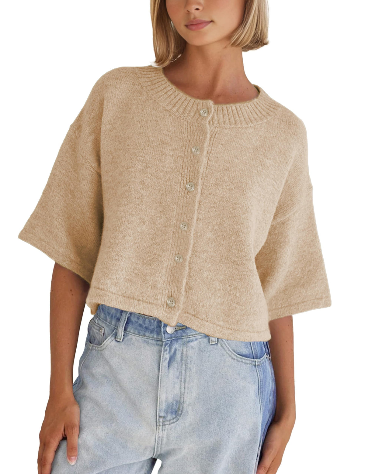 Springrain Lightweight Cardigans for Women Cropped Knit Sweater