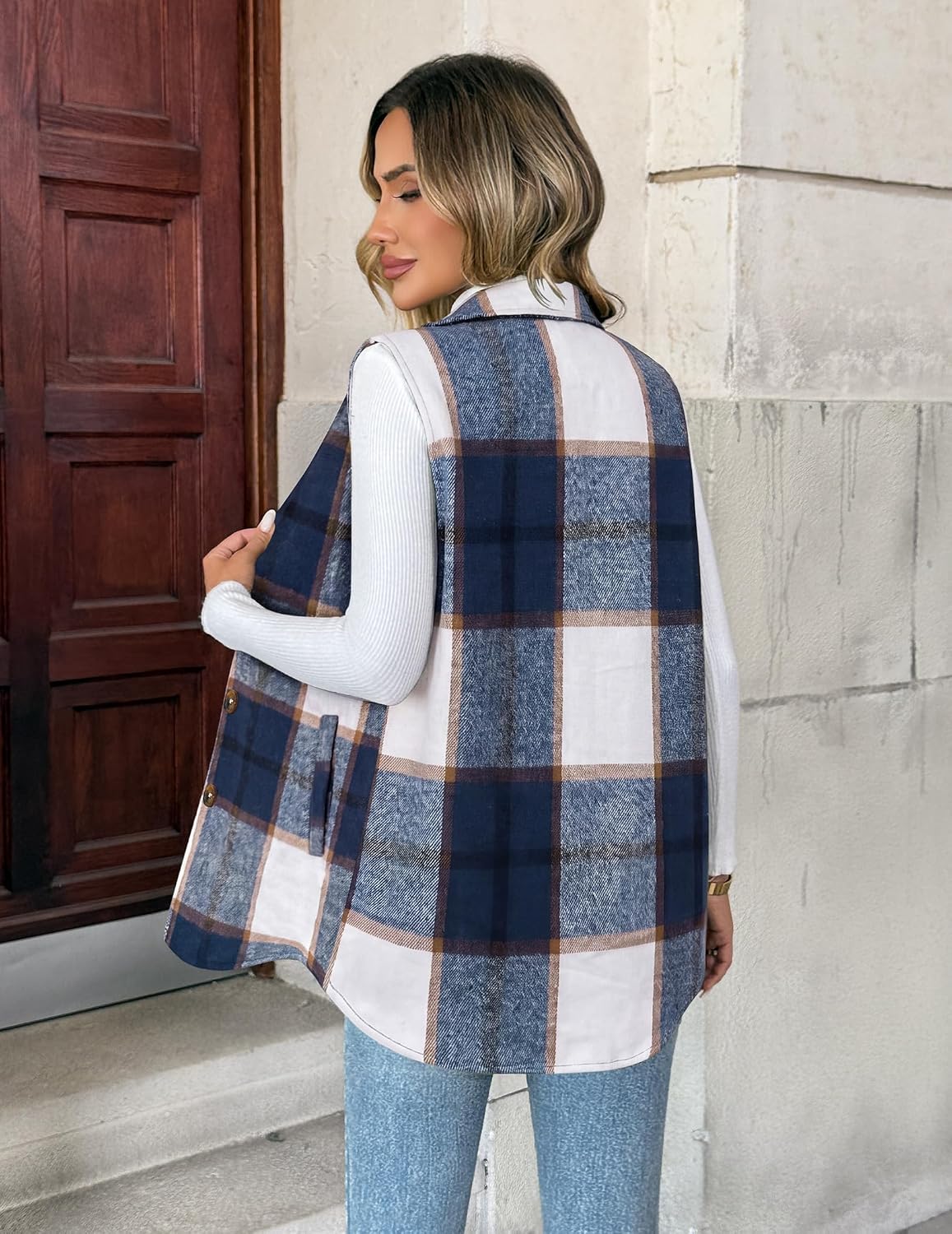 Zeagoo Plaid Vest for Women Flannel Jackets Sleeveless Button Down Shirts