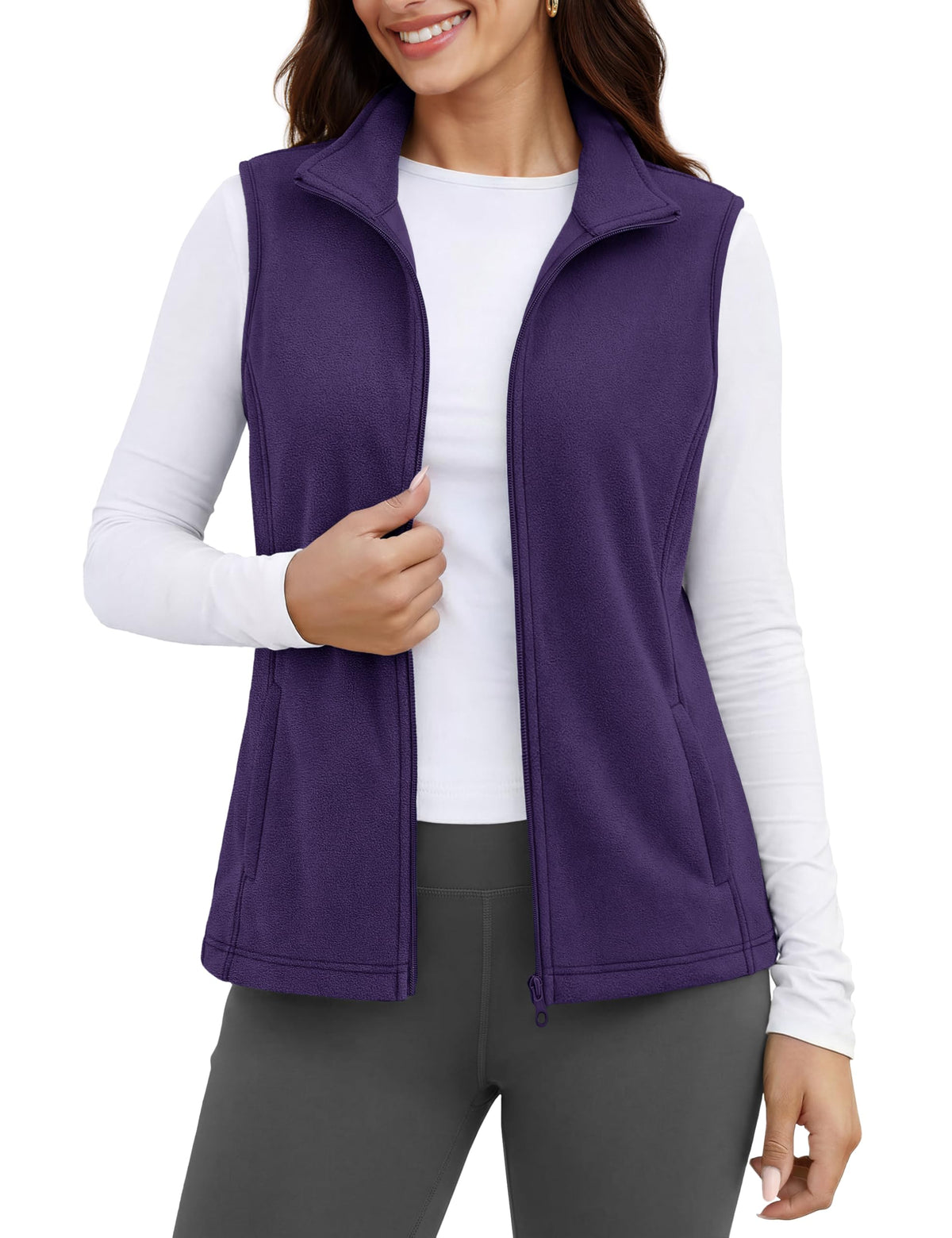 MAGCOMSEN Women's Fleece Vest Outerwear Sleeveless Lightweight Zip Jackets Warm Soft Vests with Zipper Pockets