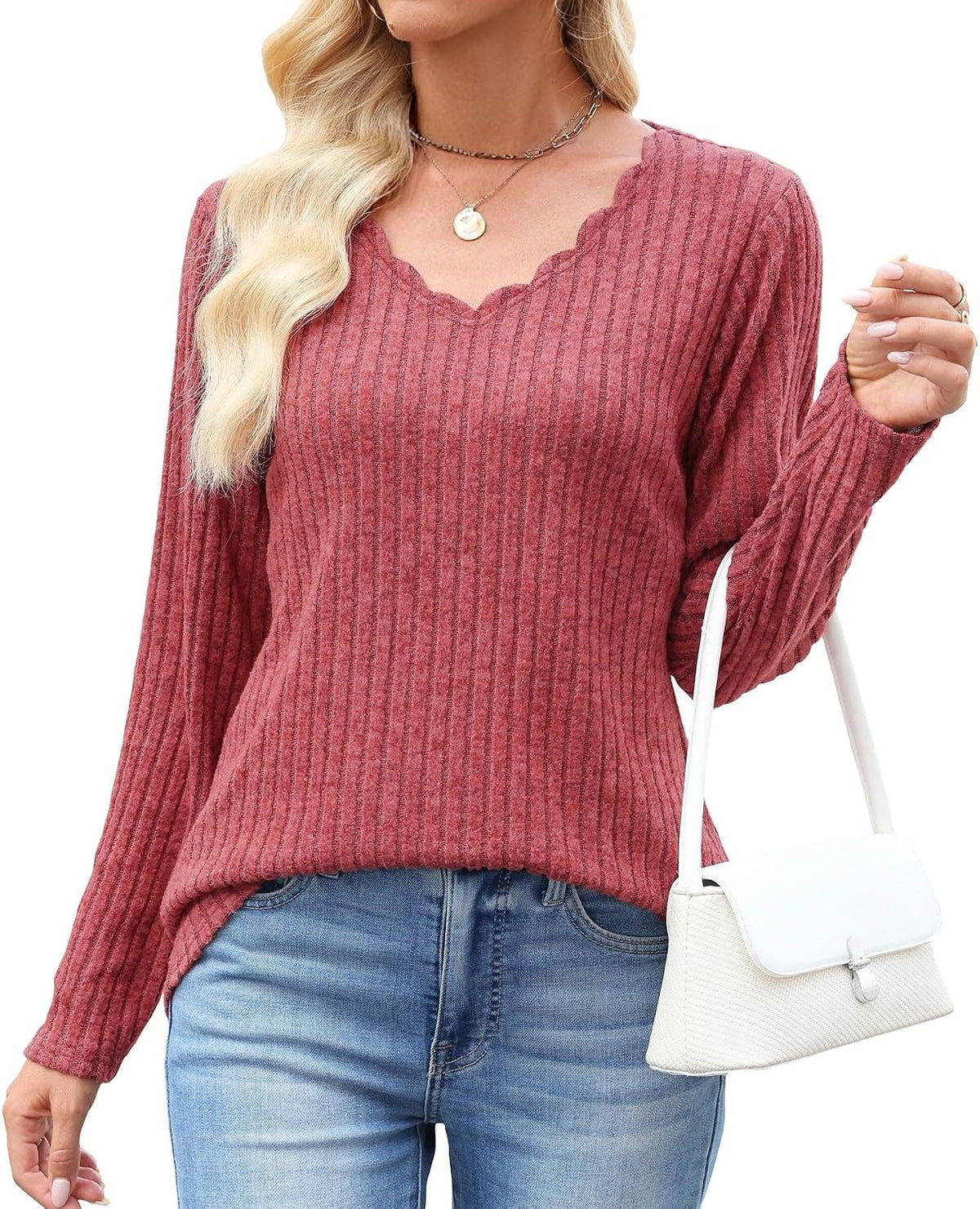 JomeDesign Womens Sweaters Casual Long Sleeve V Neck Lightweight Tunic