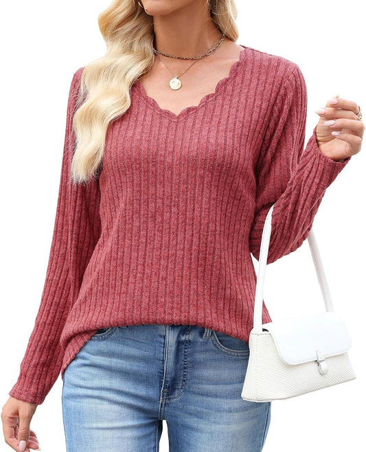 JomeDesign Womens Sweaters Casual Long Sleeve V Neck Lightweight Tunic
