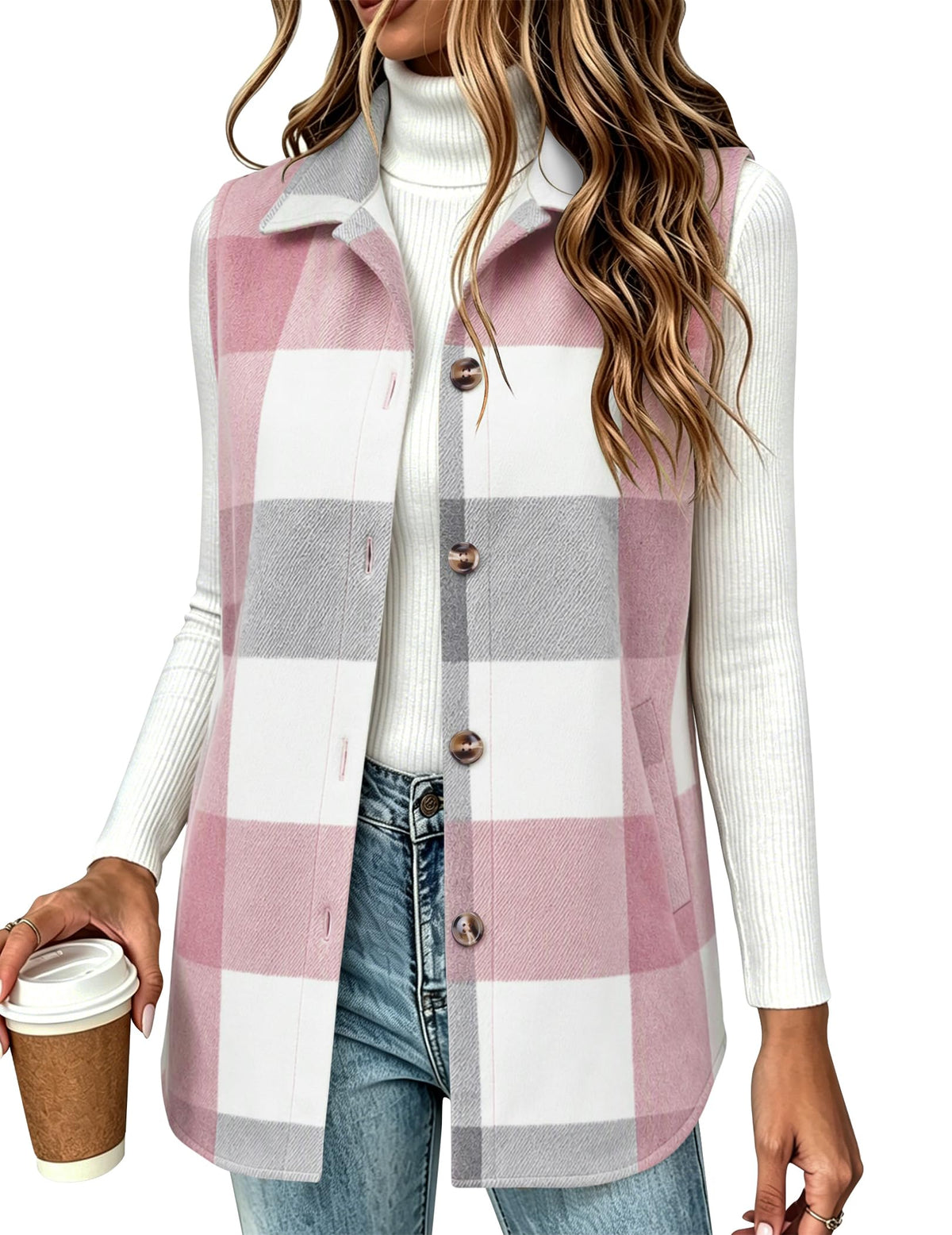 Zeagoo Plaid Vest for Women Flannel Jackets Sleeveless Button Down Shirts