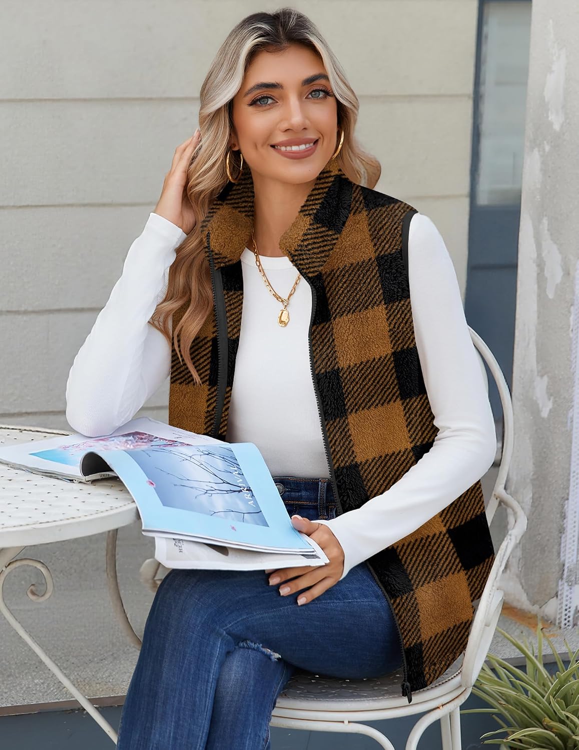 Zeagoo Vest For Women Sleeveless Sherpa Fleece Jackets Zip Up Fall Coats