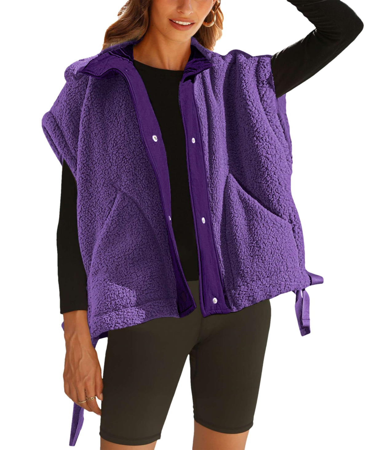 OPCAKM Women's Fuzzy Fleece Vest Sleeveless Sherpa Jacket