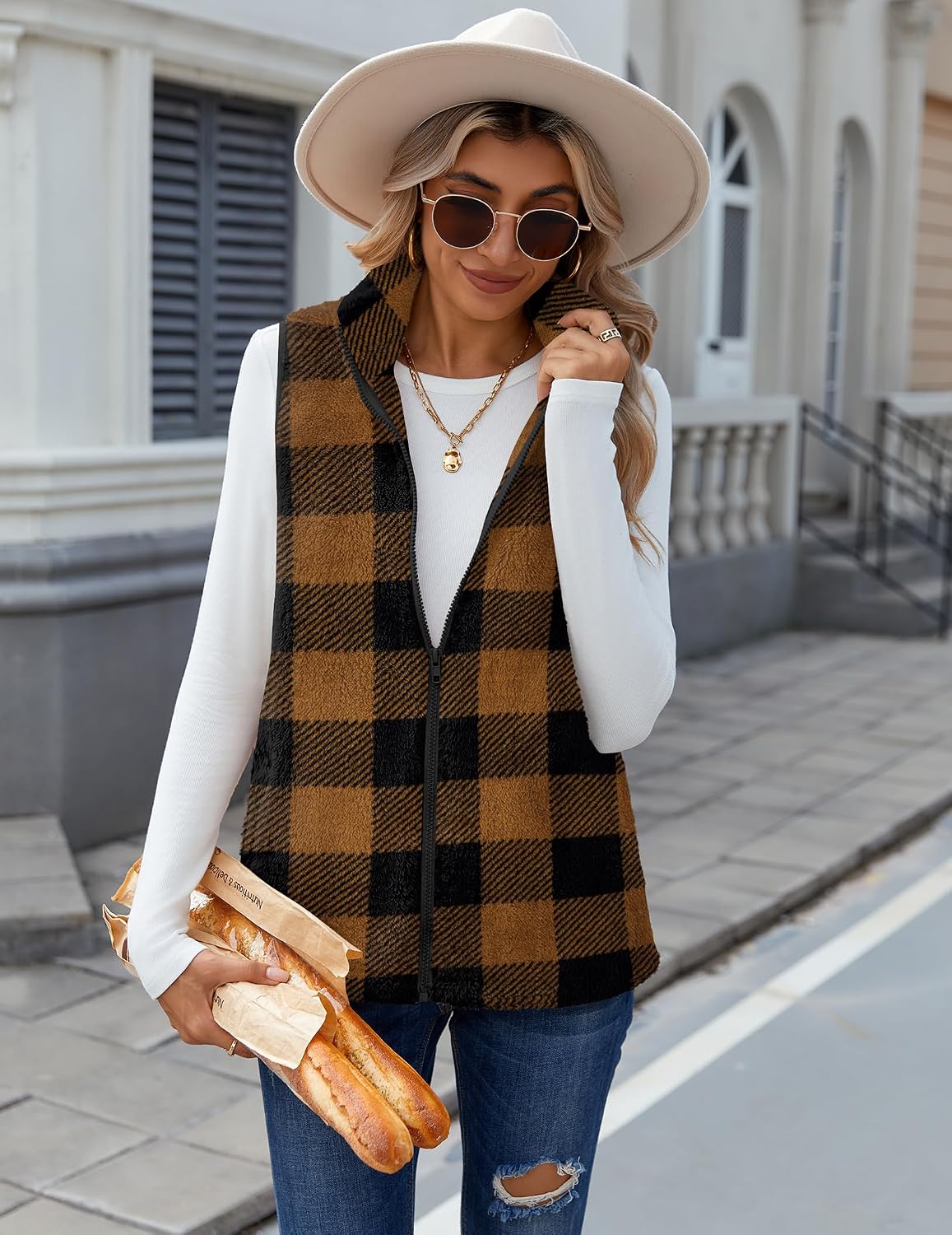 Zeagoo Vest For Women Sleeveless Sherpa Fleece Jackets Zip Up Fall Coats
