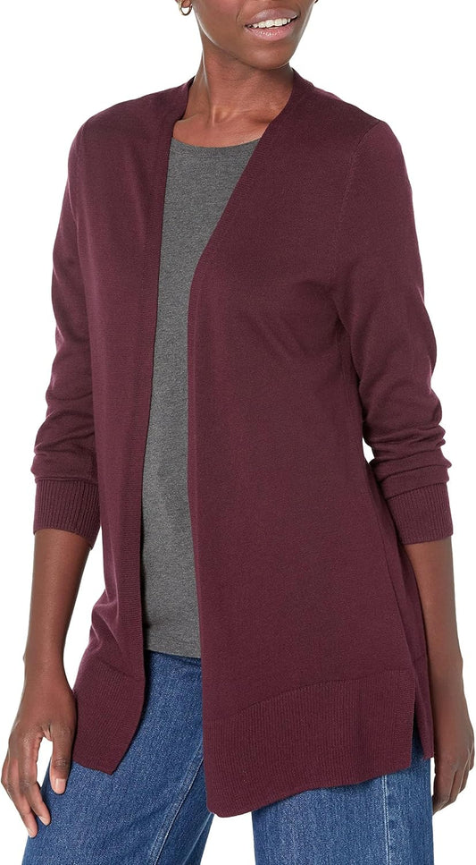 Amazon Essentials Women's Lightweight Long-Sleeve Open-Front Long Cardigan Sweater, Regular Fit