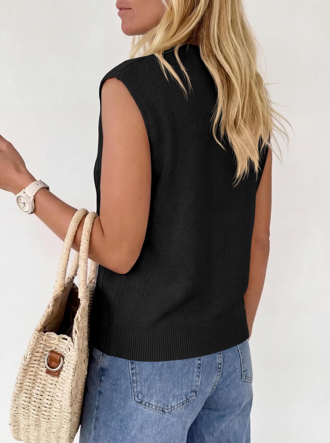 BTFBM Vest Tops for Women Summer V Neck Button Loose Lightweight Cardigan Knit Cap Sleeve Sweater Vests Fashion Clothing