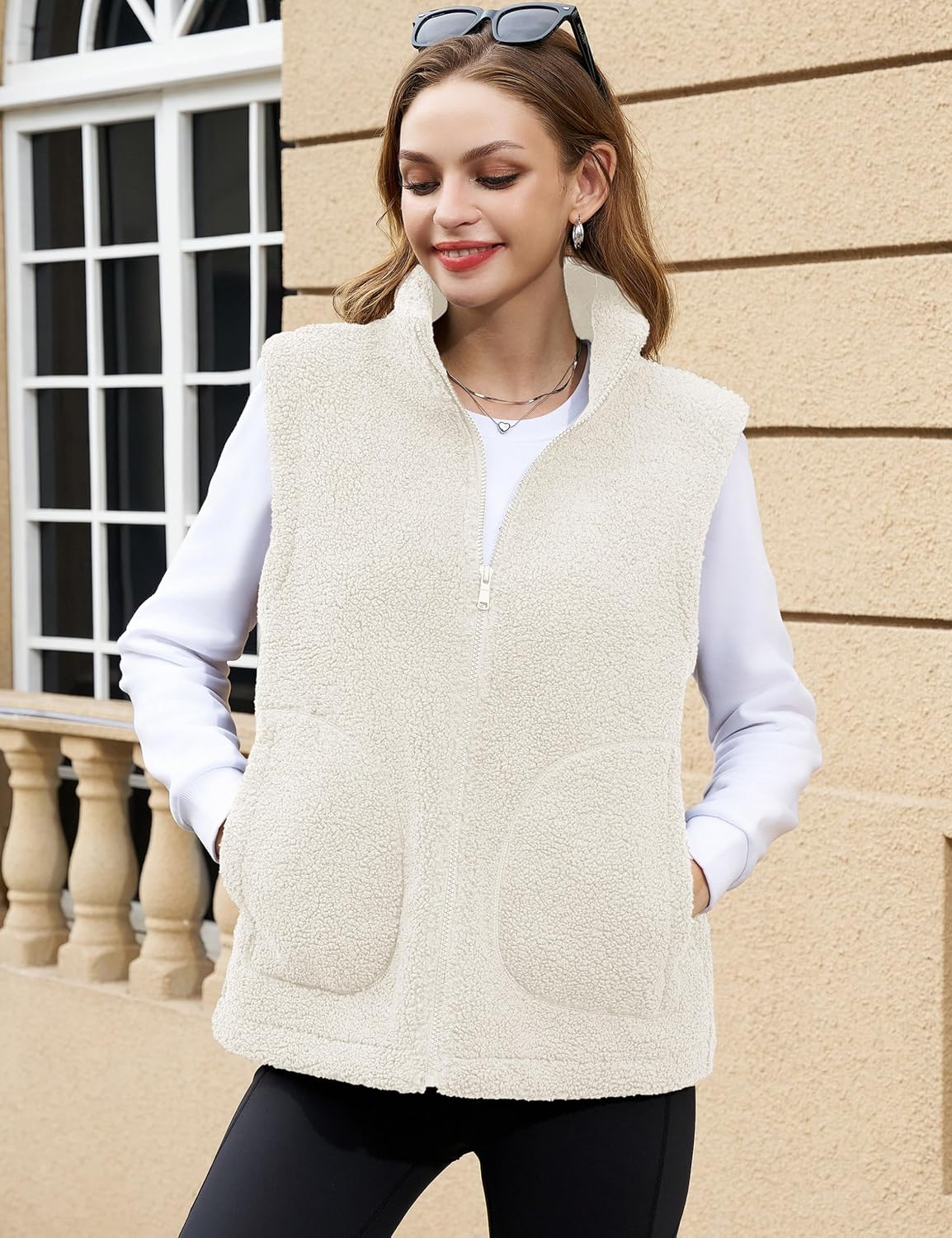 YUCOLEN Sherpa Vest for Women Sleeveless Fleece Fuzzy Zip Up Jackets Winter