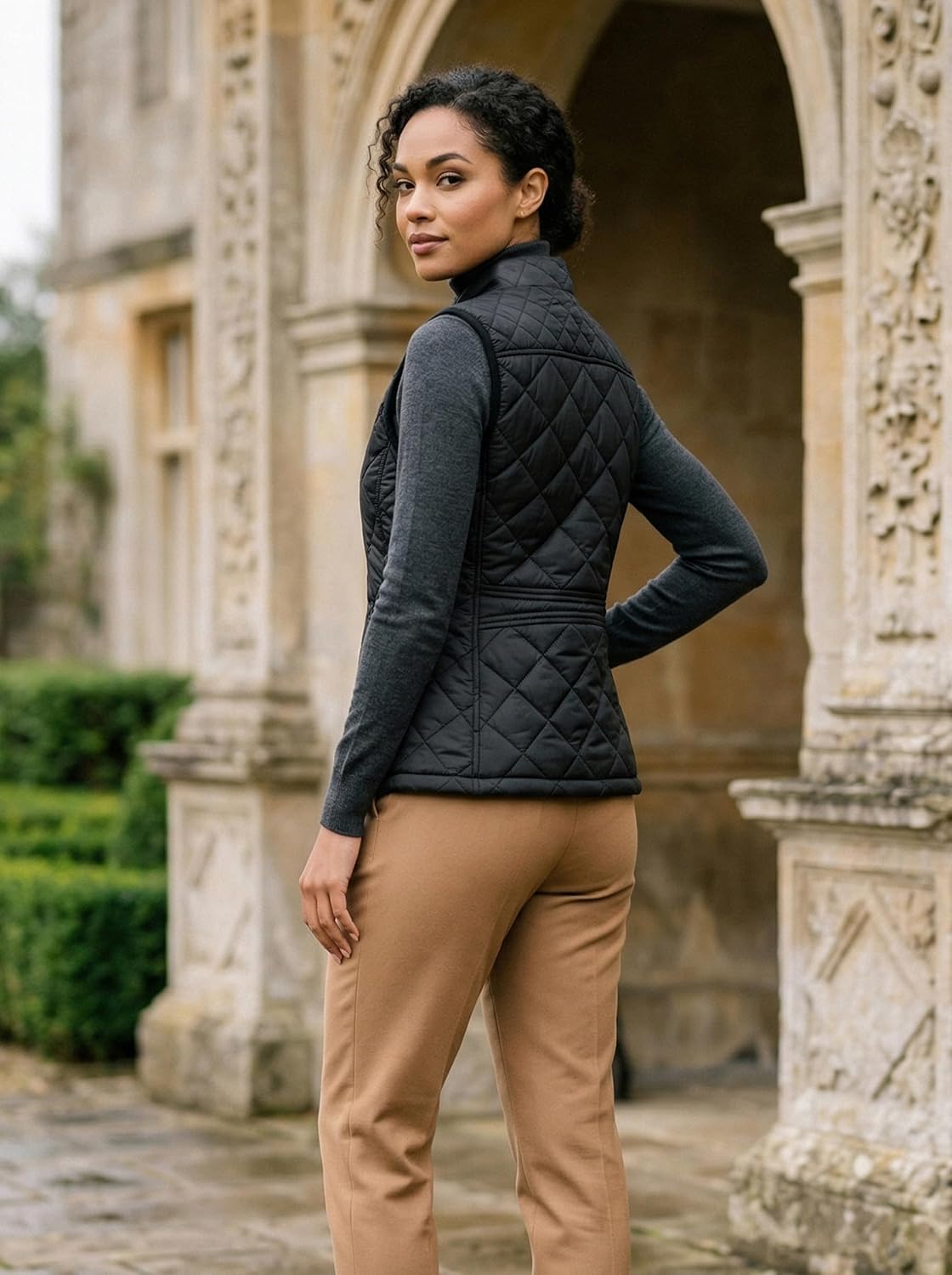 Fuinloth Women's Quilted Vest Lightweight Puffer Stand Collar Zip Gilet