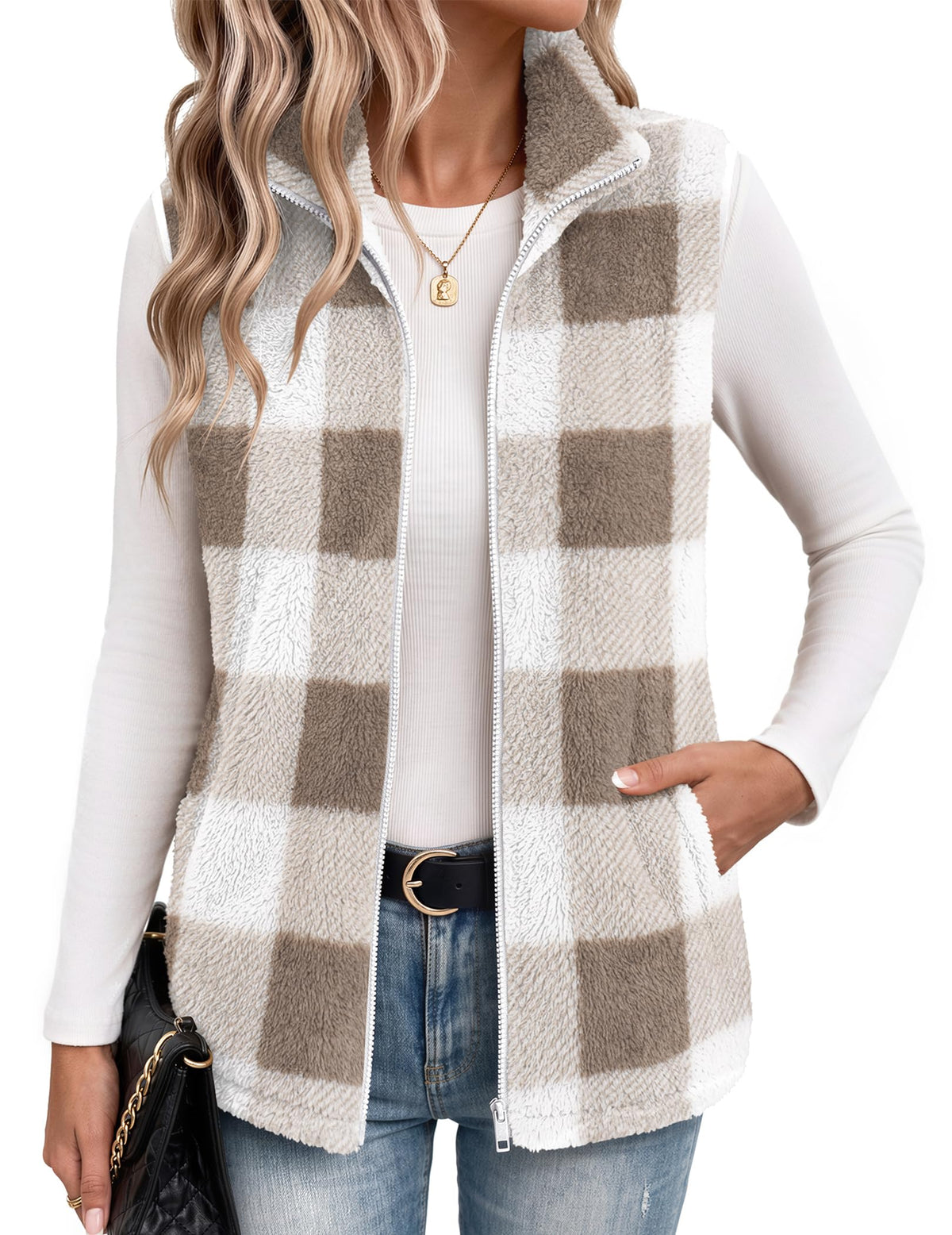 Zeagoo Vest For Women Sleeveless Sherpa Fleece Jackets Zip Up Fall Coats