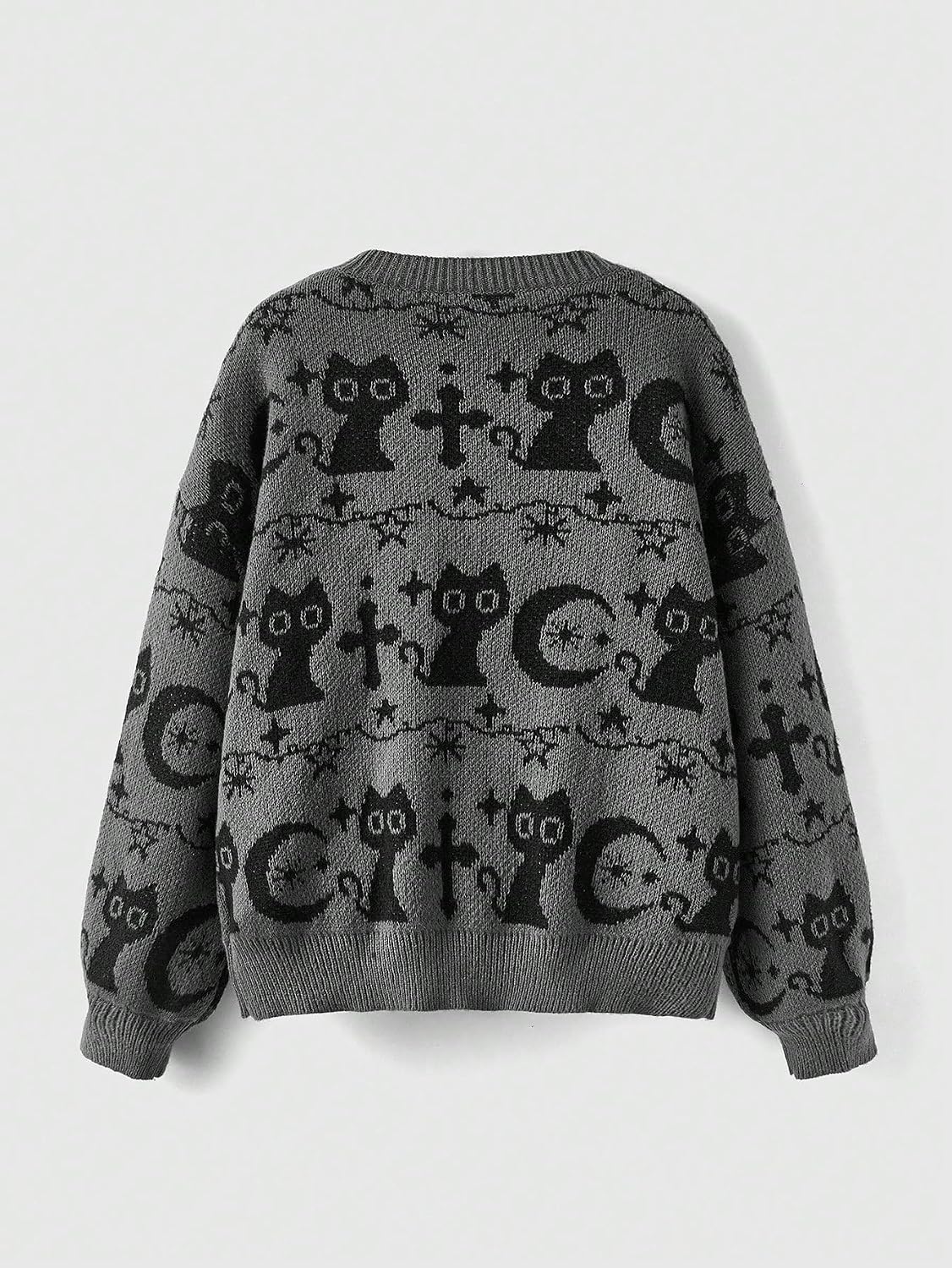 WDIRARA Women's Goth Cartoon Pattern Sweater Knit Pullover Top