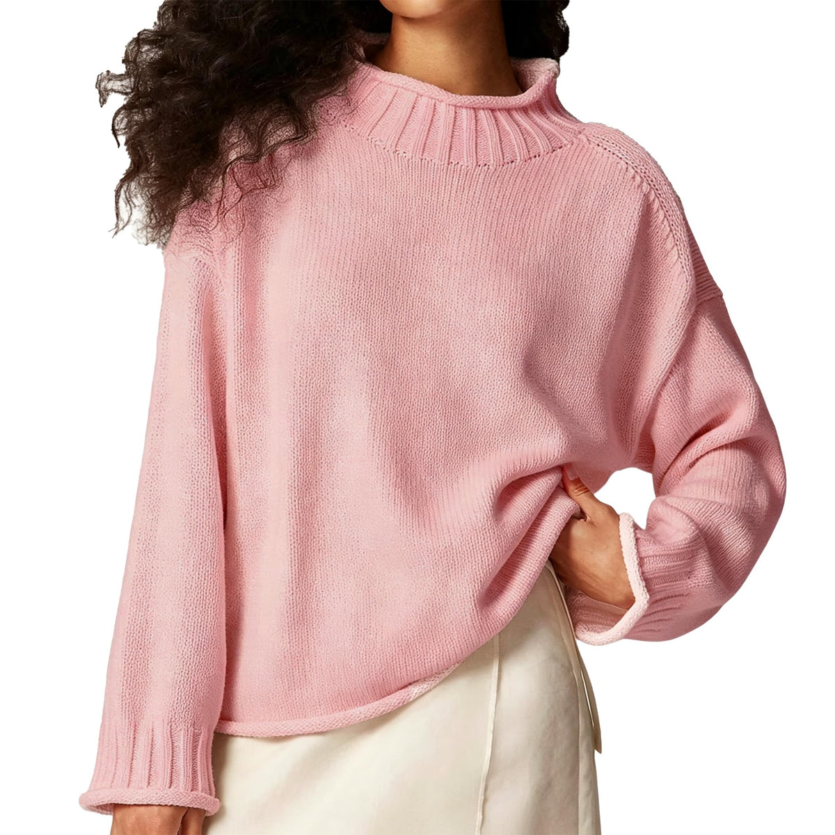 Women's Oversized Roll Neck Sweater Long Sleeve Pullover Fall Casual Tops
