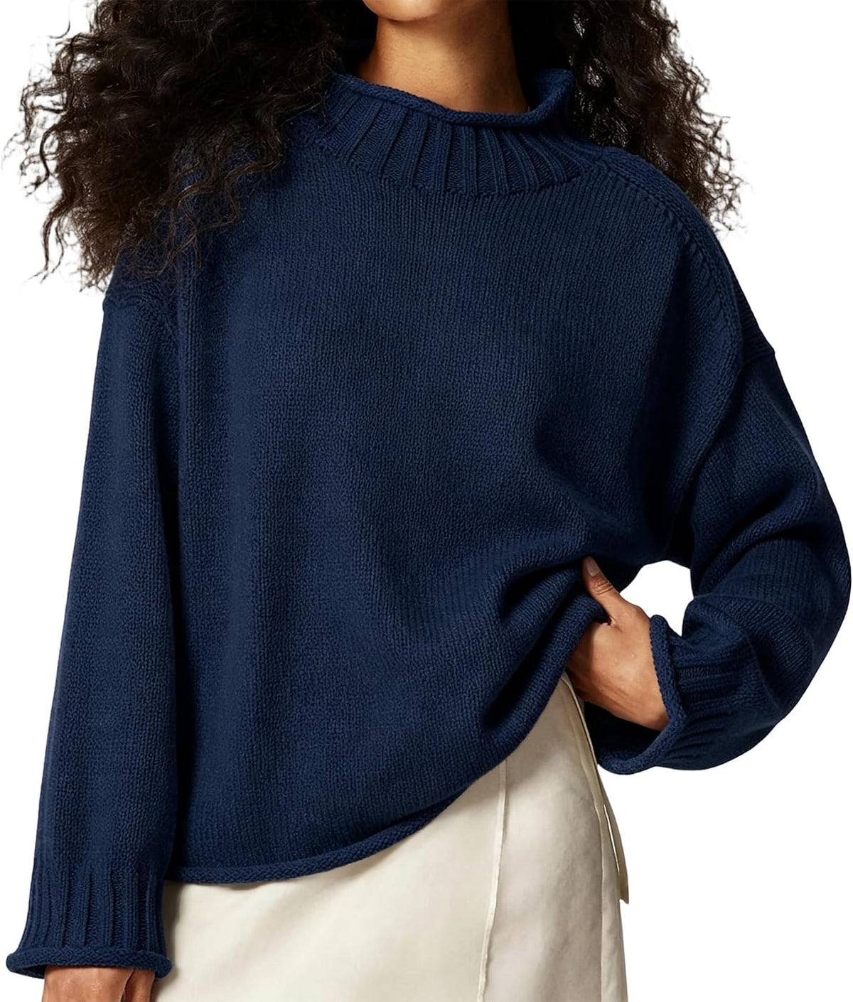 Women's Oversized Roll Neck Sweater Long Sleeve Pullover Fall Casual Tops