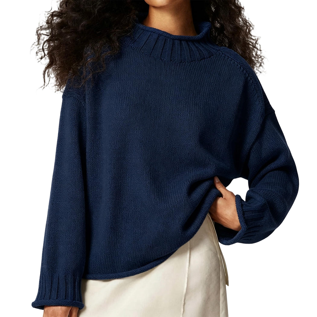 Women's Oversized Roll Neck Sweater Long Sleeve Pullover Fall Casual Tops