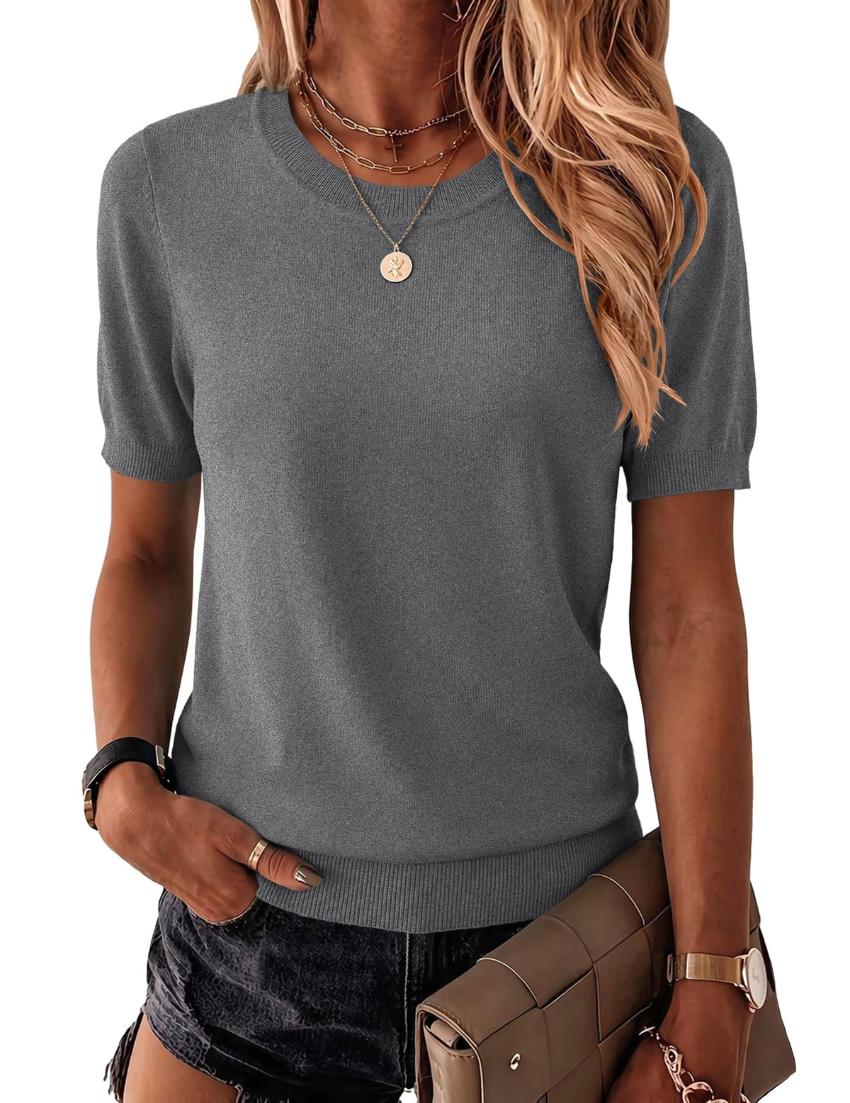 Zeagoo Womens Tops Short Sleeve Sweater Crewneck Basic Fashion Clothing