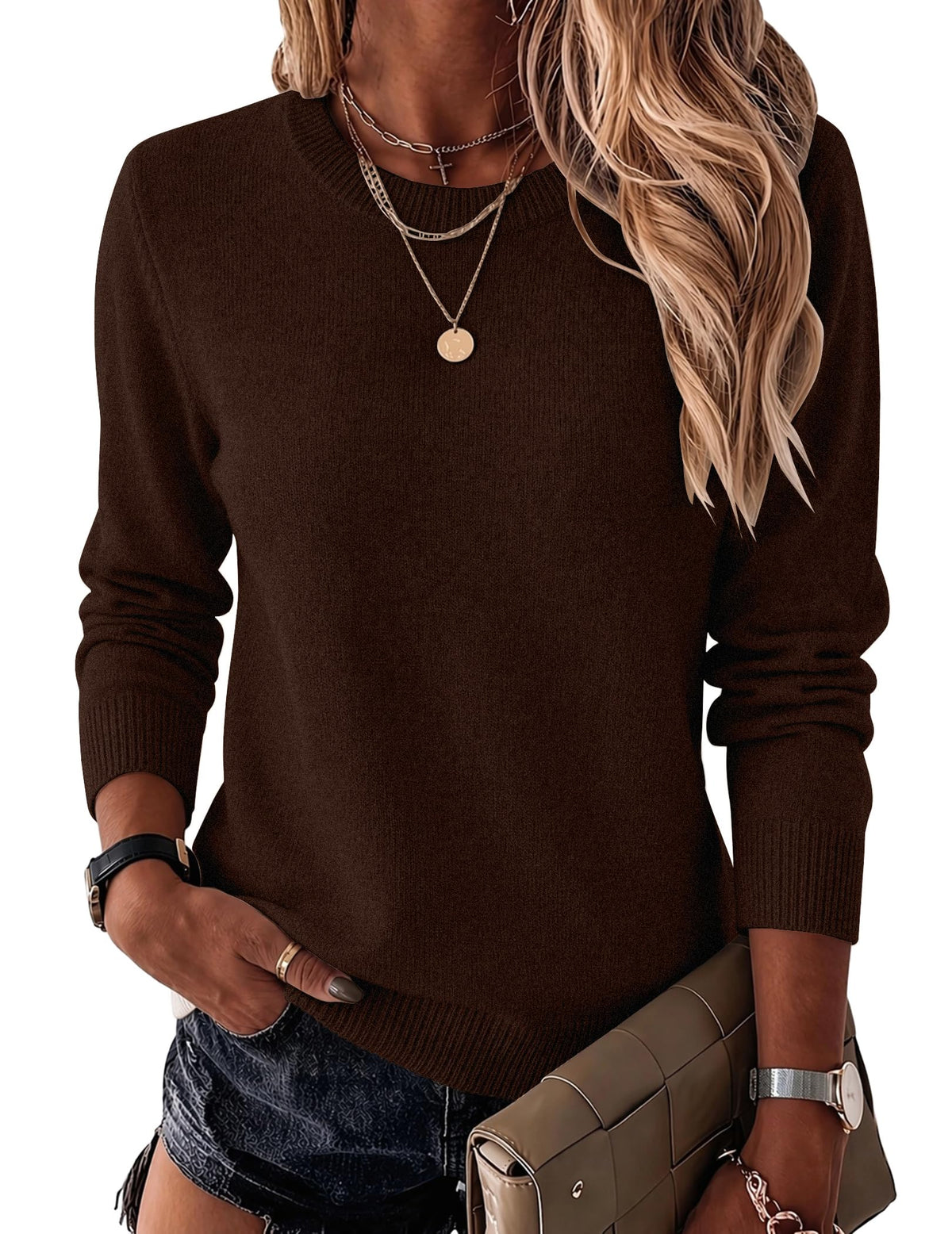 Zeagoo Womens Wool Blend Sweater Crewneck Long Sleeve Tops Fashion Clothing
