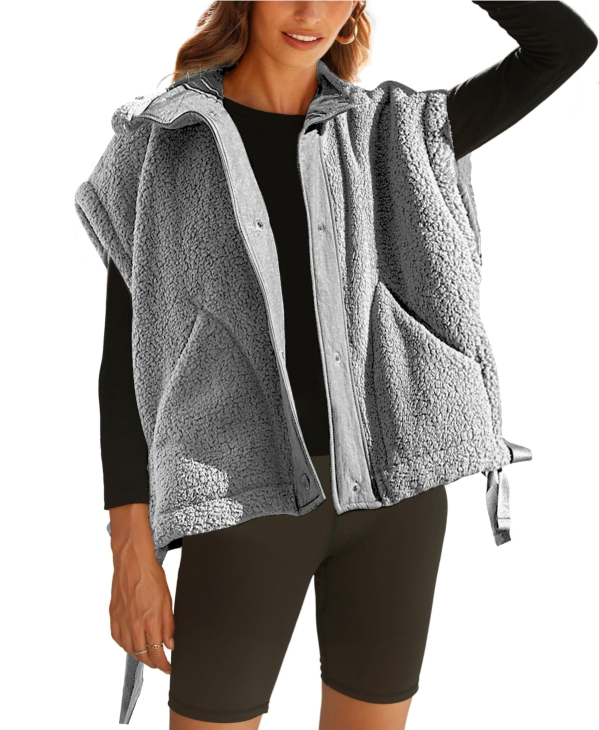 OPCAKM Women's Fuzzy Fleece Vest Sleeveless Sherpa Jacket