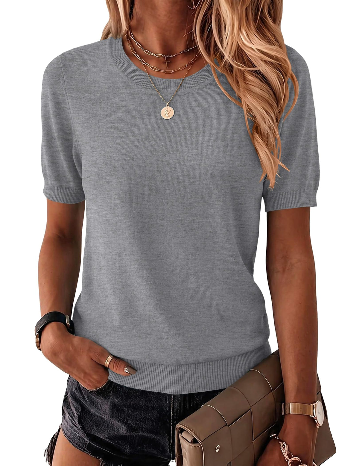 Zeagoo Womens Tops Short Sleeve Sweater Crewneck Basic Fashion Clothing