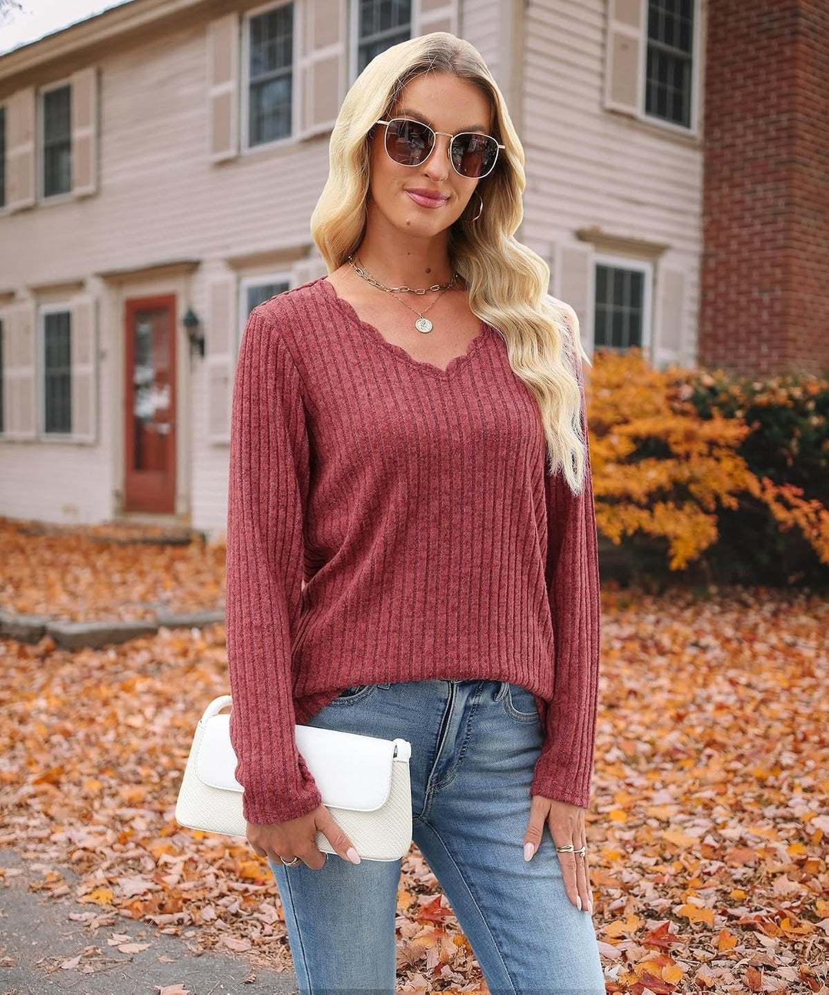 JomeDesign Womens Sweaters Casual Long Sleeve V Neck Lightweight Tunic