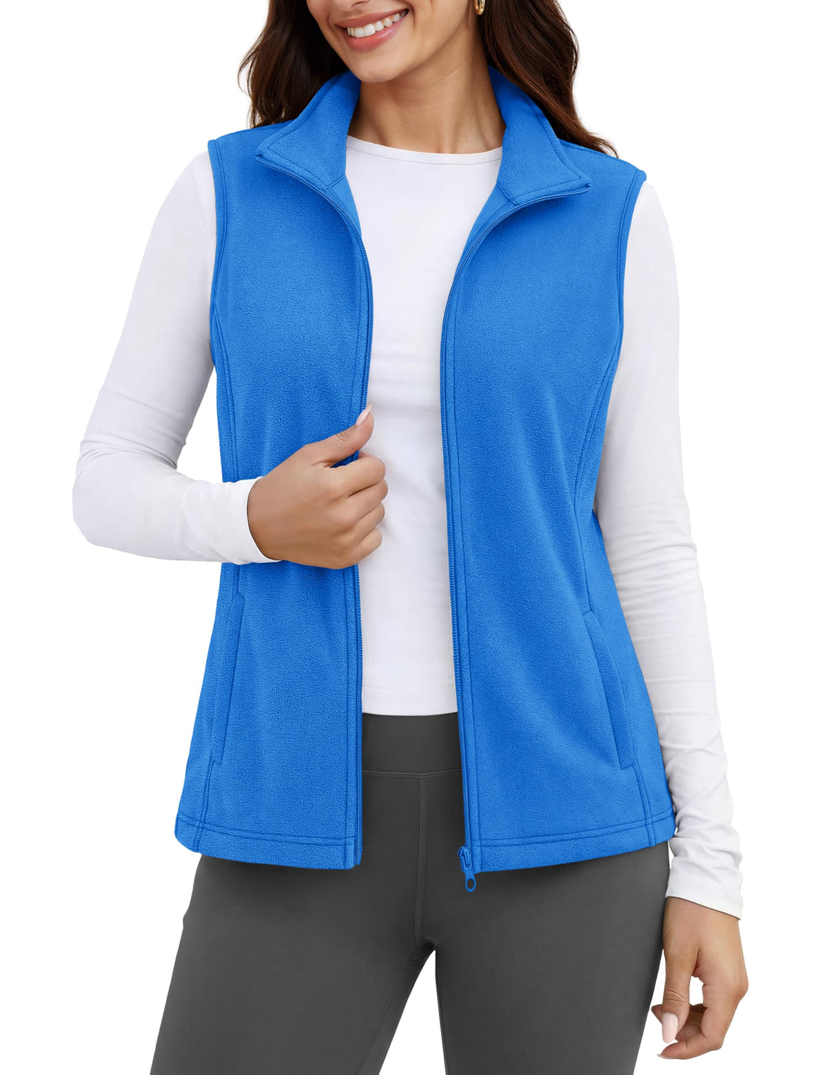 MAGCOMSEN Women's Fleece Vest Outerwear Sleeveless Lightweight Zip Jackets Warm Soft Vests with Zipper Pockets