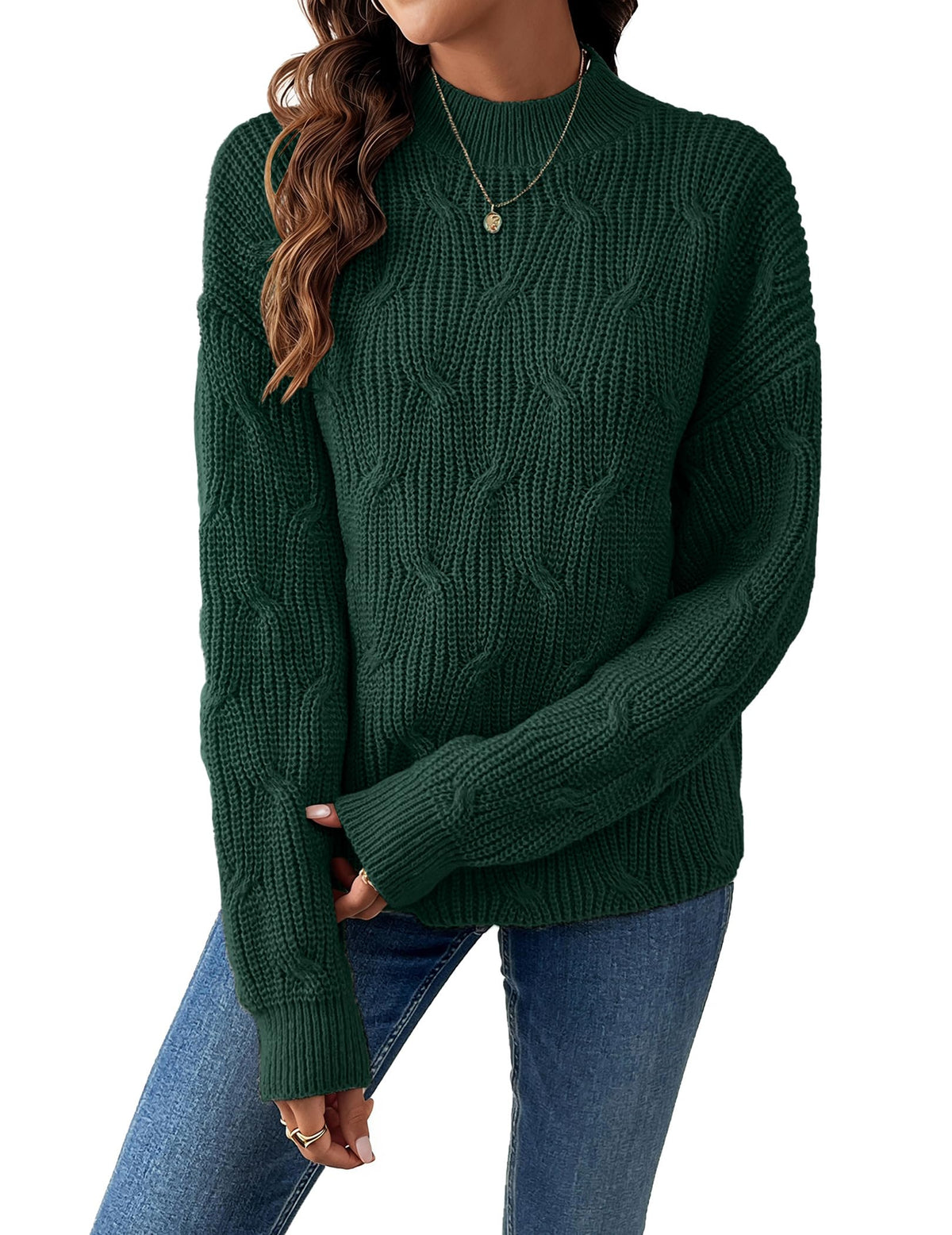 Womens Dressy Mockneck Cable Knit Long Sleeve Sweater Fall 2026 Oversized Chunky Ribbed Cuffs Knit Pullover