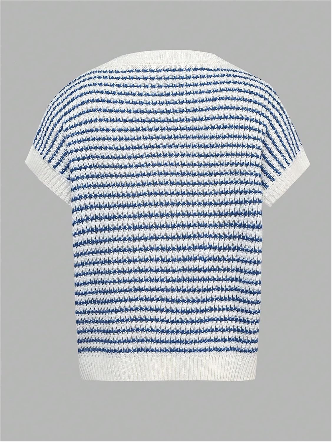 MakeMeChic Women's Summer Striped Sweater Vest Crochet Cap Sleeve Crewneck Knit Pullover Tops
