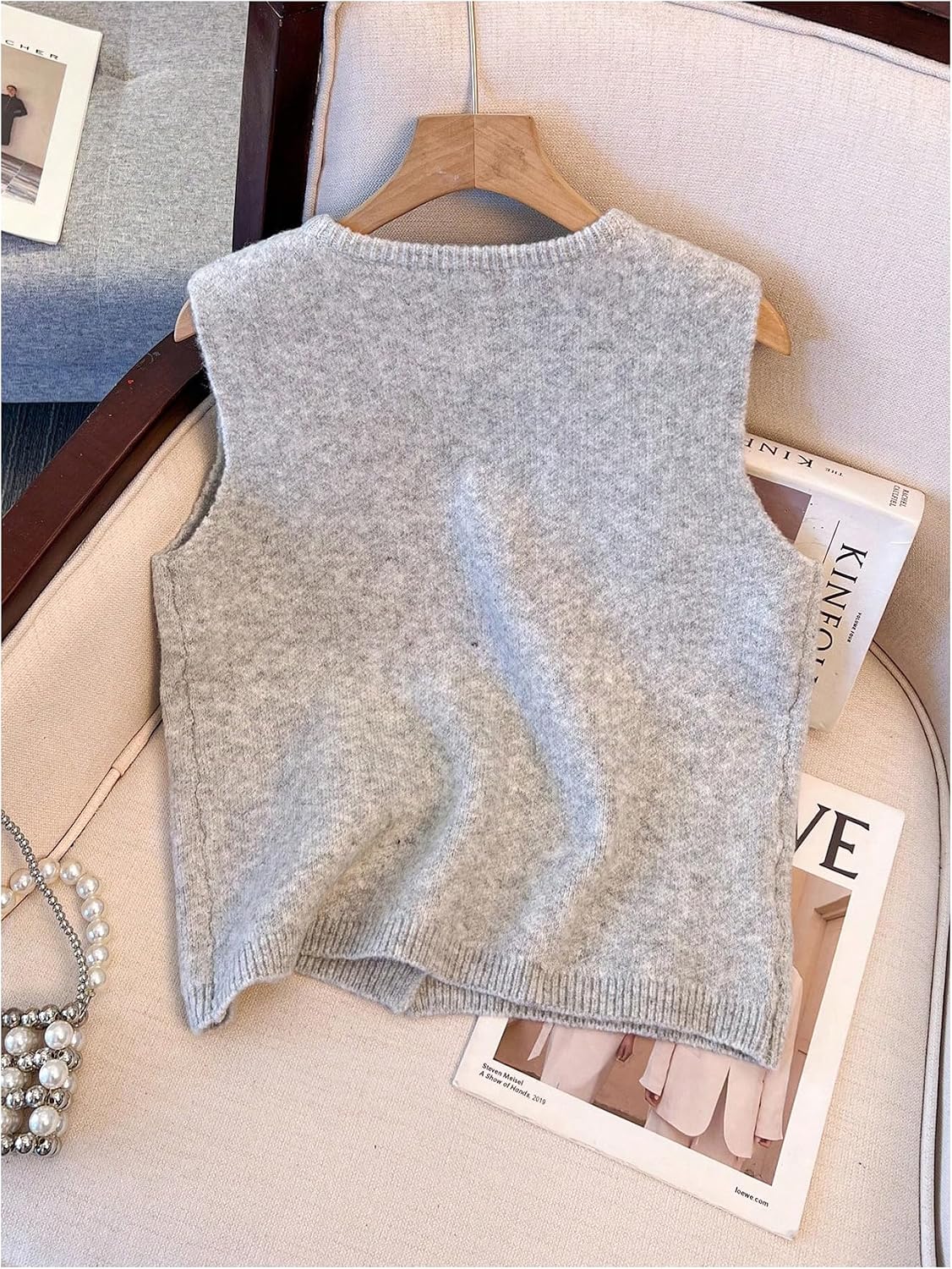 RoseSeek Women's Button Down Sweater Vest Sleeveless Crewneck Knit Knitwear